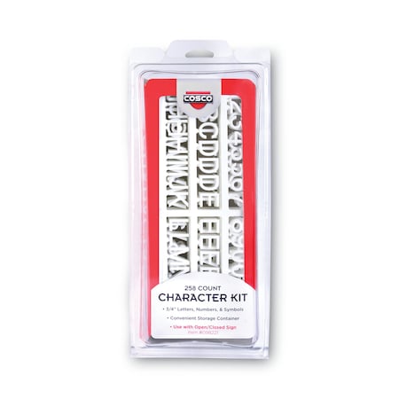 Cosco Character Kit, Letters, Numbers, Symbols, White, Helvetica, 258 Pieces 098233